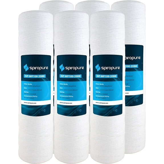 SpiroPure SP-WP100-20BB 20x4.5 100 Micron String-Wound Polypropylene Water Filter Cartridge SWC-45-20100 WPX100BB20P 355226-43 (Case of 6)