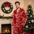 thumbnail image 4 of Jkety Silk Matching Christmas Pajamas for Family Striped Button Down Shirt and Pants Silky Satin Xmas Pjs Sets for Pictures, 4 of 6