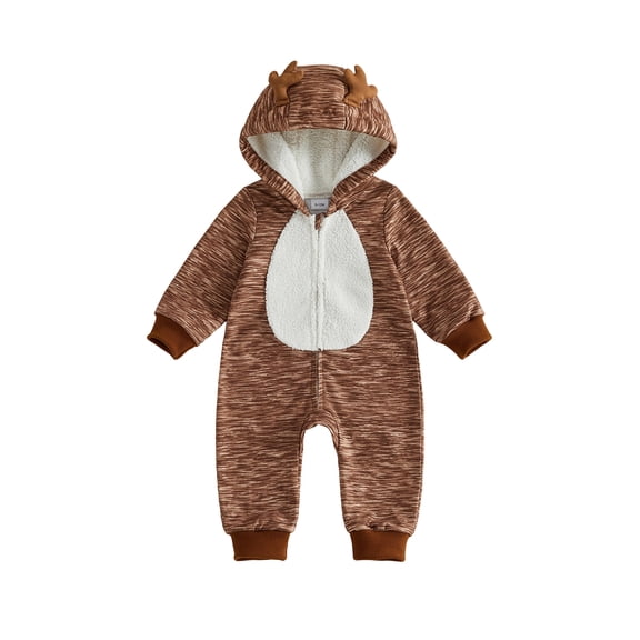 RUINIXCW Newborn Baby Christmas Deer Costume Infant Baby Boy Girl Christmas Outfit Fall Winter Clothes Fleece Snowsuit Jumpsuit Hooded Zipper Romper