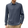 thumbnail image 3 of MIXUE Mens Casual Button Down Dress Shirts Summer Solid Color Lapel Long Sleeve Slim Fit Tops Streetwear,Gray,L, 3 of 5