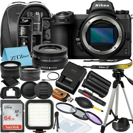 Nikon Z6 II Mirrorless Camera with NIKKOR Z DX 16-50mm VR Zoom Lens, SanDisk 64GB Memory Card, Backpack, Flash, Tripod and ZeeTech Accessory Bundle
