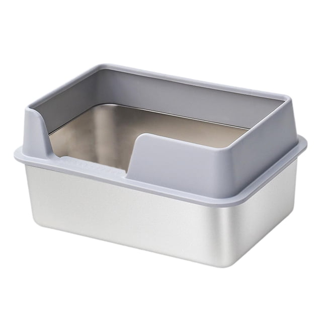 Esquirla Cat Litter Box Easy to Move Sifting Litter Basin Washable Kitten Litter Tray L Gray
