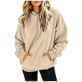 thumbnail image 3 of Womens Oversized Hoodies Pullover Sweatshirts Solid Color Long Sleeve Pullover Sweatshirt Casual Drawstring Hooded Top with Front Kangaroo Pocket, 3 of 6
