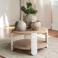 thumbnail image 2 of GZXS 31.5 Inch Round Coffee Table, 2-Tier Farmhouse Center Table with Open Shelf for Living Room, Brown & White, 2 of 6