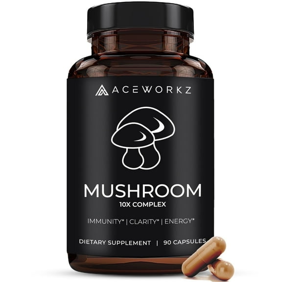 Mushroom Complex Supplement – 14,500mg Organic Ten Mushroom Blend with Lion’s Mane, Reishi & Cordyceps – Memory, Focus & Immune Support – Enhanced Absorption with BioPerine® (90 Capsules)