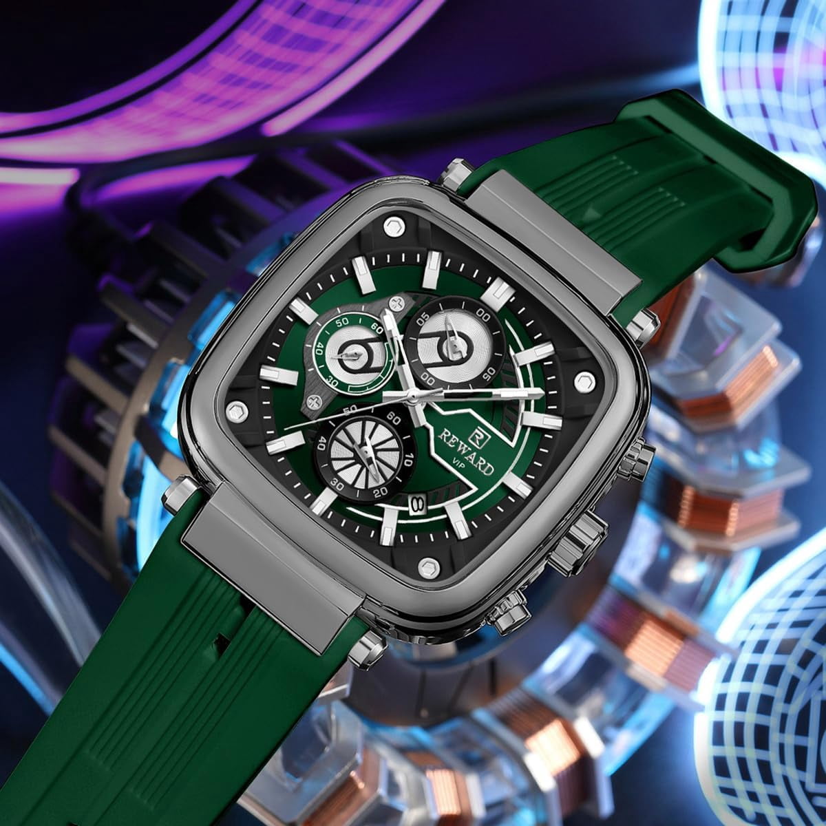 Square Watches for Men  Silicone Chronograph Fashion Sports Watch Luminous Waterproof Casual Wrist Watches Blue Red White