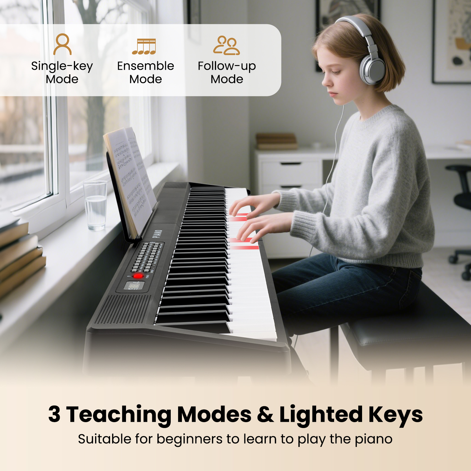 Topbuy 88-Key Piano Keyboard Foldable Full Size Semi Weighted Electronic Keyboard with Split Function