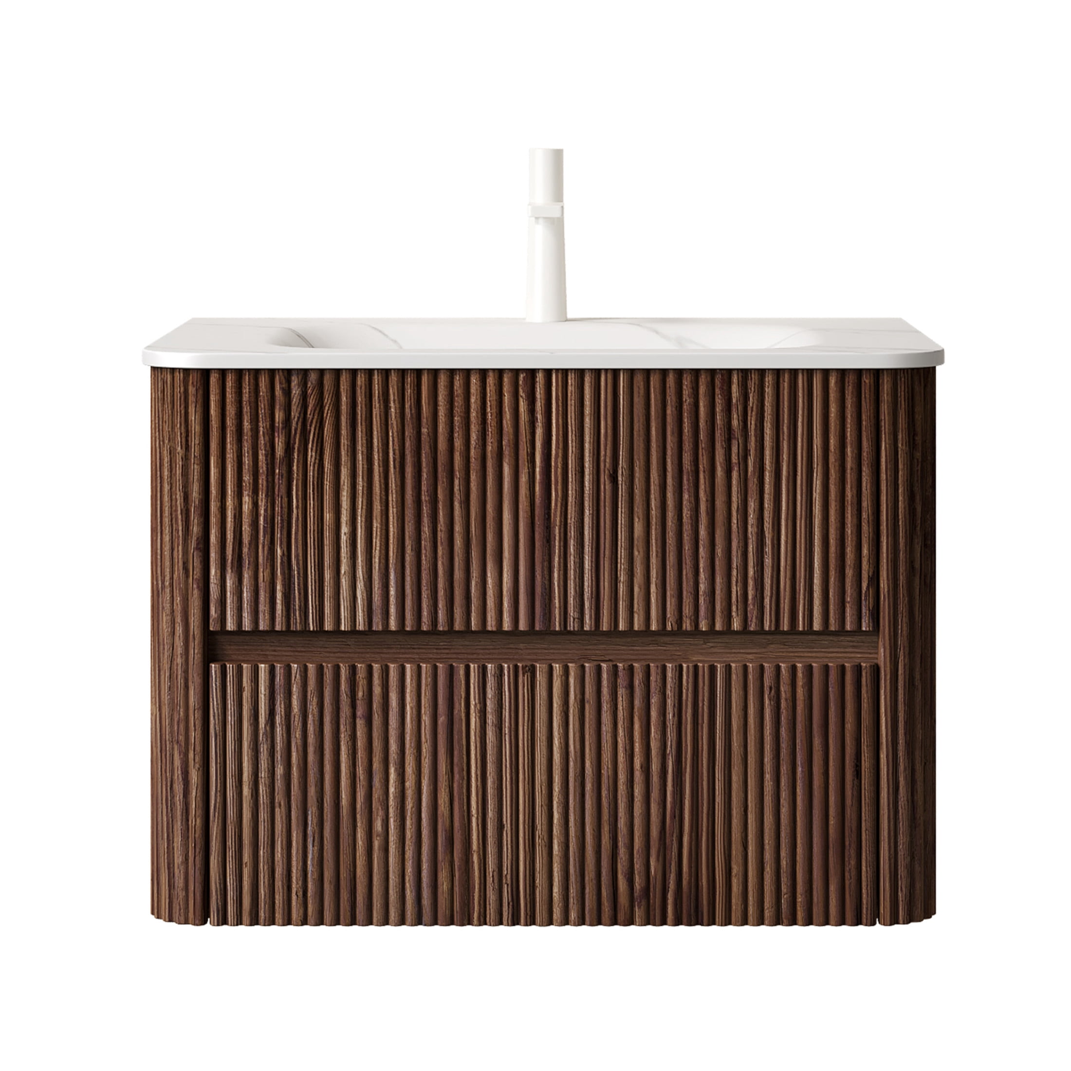 Noble House Noor 30" Floating Bathroom Vanity with Seamless Sintered Stone Basin, Retro Soft-Close Drawers, Walnut