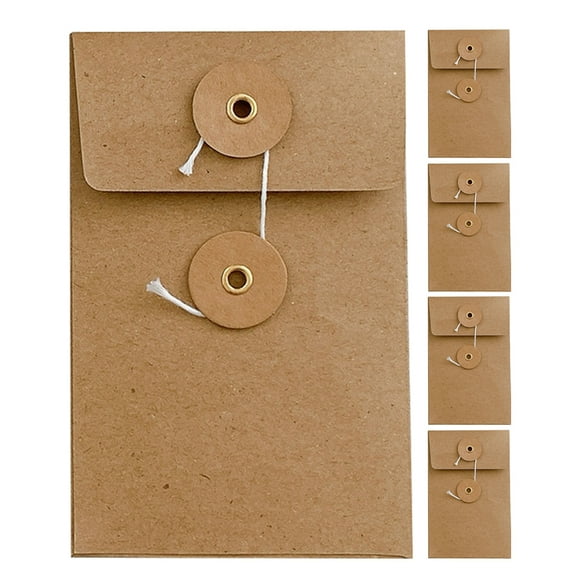 GOOHOCHY 5 sobres de papel kraft avec Cercle de Bouton et Cordon, Style Rétro, Échos à Main, pour Protéger les Documents, Jetés de Félicitations et Invitations.