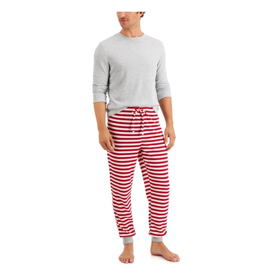 FAMILY PJs Sets Gray Thermal Elastic Band Solid Long Sleeve Crew Neck Lounge Everyday  Size M