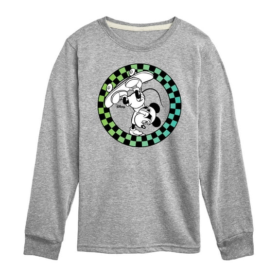 Disney - Mickey Skateboarding Checkered Circle - Toddler And Youth Long Sleeve Graphic T-Shirt