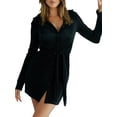 thumbnail image 2 of hirigin Women Mini Shirt Dress Solid Color Turn-Down Collar Long Sleeve Button-Down Dress Spring Casual Lady Dress with Belt, 2 of 5