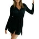thumbnail image 2 of VISgogo, minivestido camisero para mujer, Color sólido, cuello vuelto, manga larga, vestido con botones, vestido informal de primavera para mujer con cinturón VISgogo moda, 2 of 5