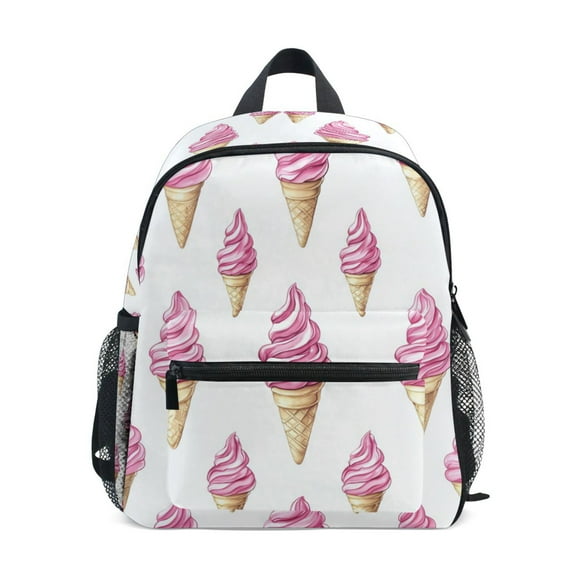 FORMRS School Backpack with Front Zippered Pocket 12" Elementary Student Travel Daypack, Pink Cartoon Ice Cream