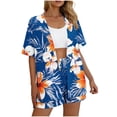 thumbnail image 6 of Mifsaly Women Vacation Sets Summer 2 Piece Casual Tropical Graphic Matching Outfits Short Sleeve Open Front Oversized Cardigans Comfy Drawstring Elastic Waist Beach Shorts, 6 of 8