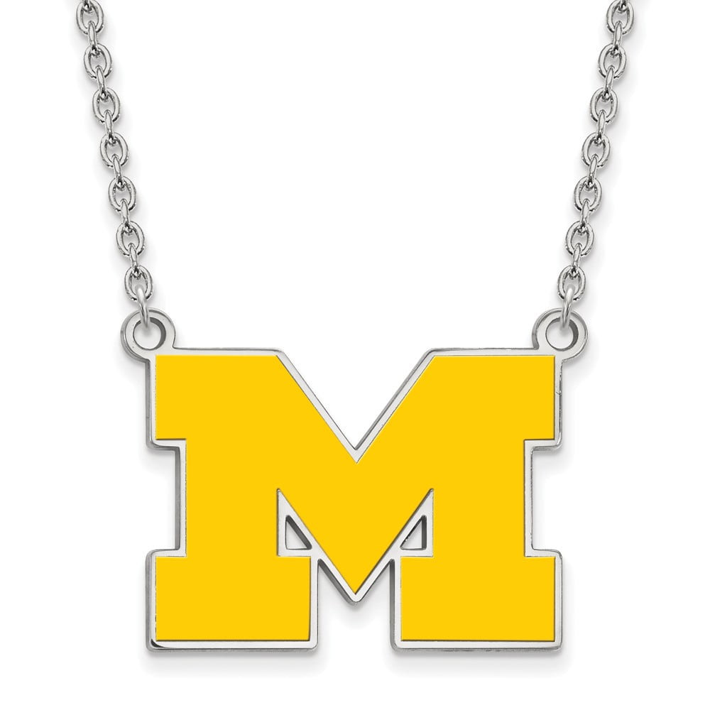 Width = 24mm 925 Sterling Silver Yellow Gold-Plated Official Western Michigan U Large Enl Pendant Necklace Charm Chain 18