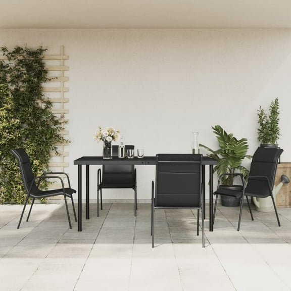 vidaXL Patio Dining Set Outdoor Table and Chair Black Steel and Textilene