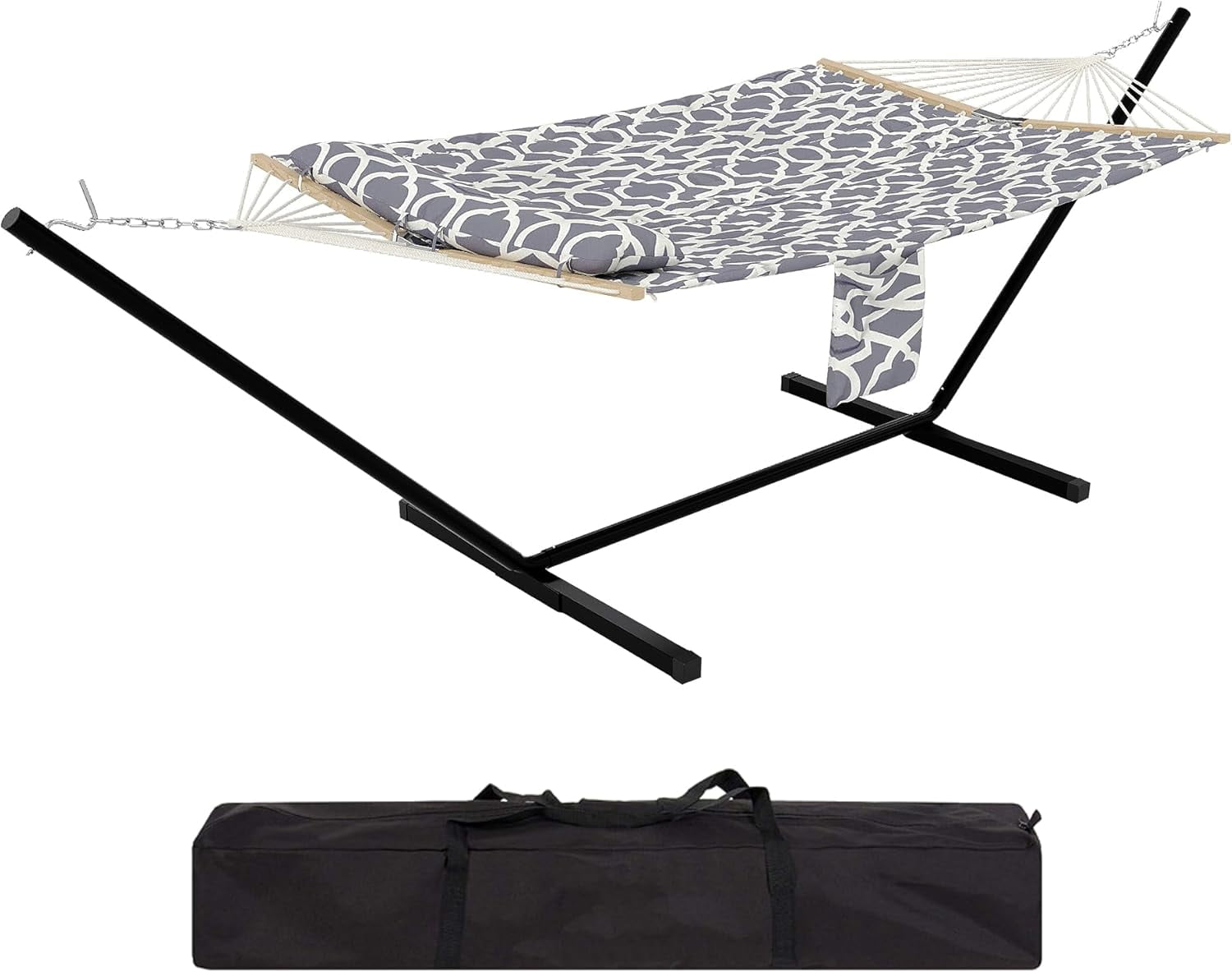 Aoile 12FT 2-Person Hammock with Stand, 450LB Capacity Outdoor Hammock with Pillow & Storage Pocket