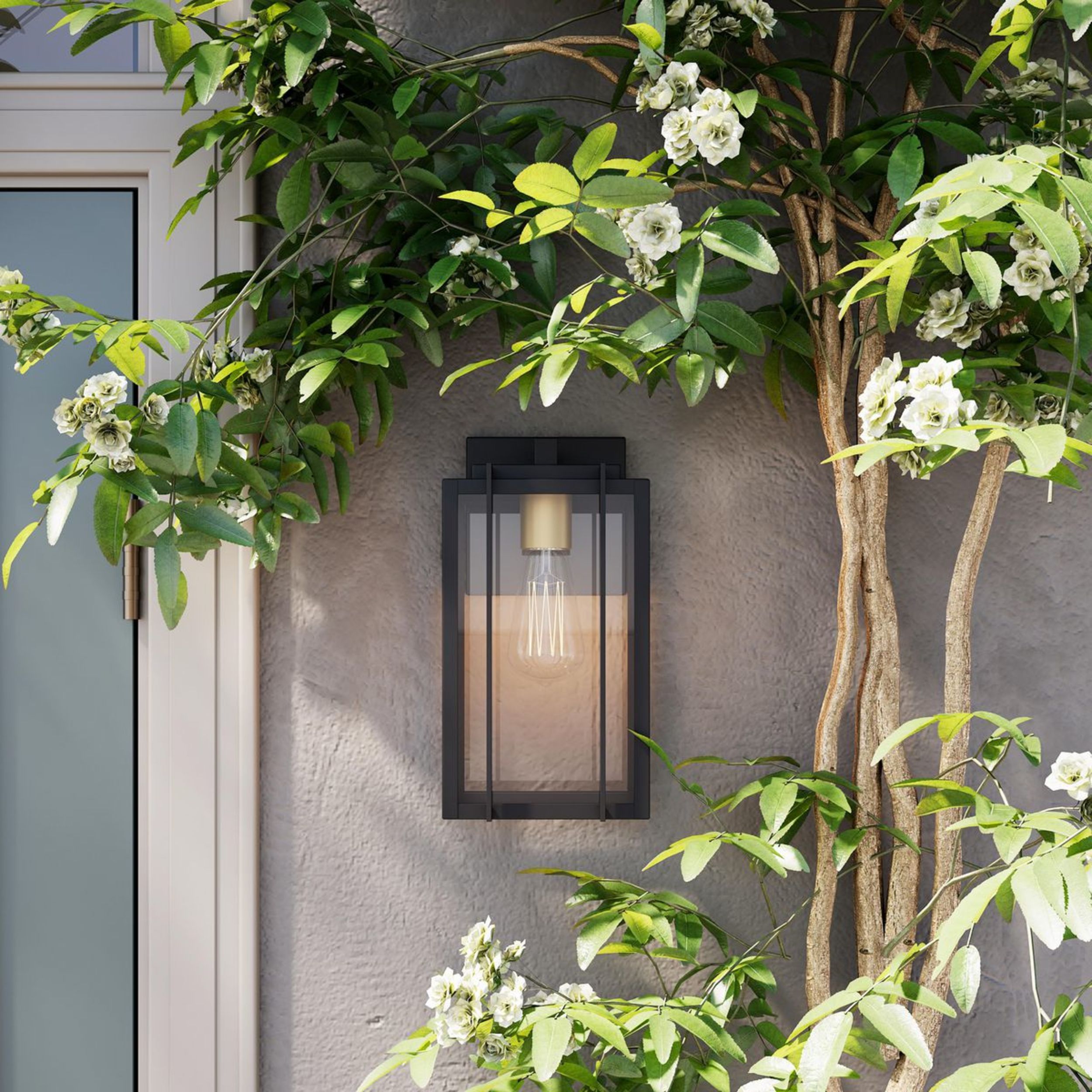 Avec Marimac Collection Modern Craftsman Black Outdoor Wall Lantern with Gold Accent