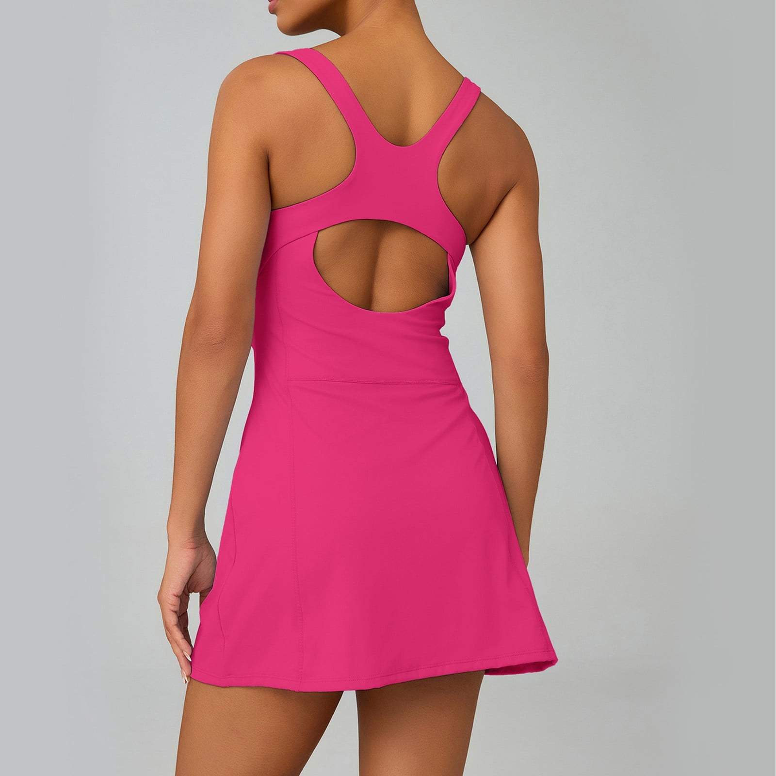 Athletic Tennis Mini Dress Womens Sleeveless Ruched Active Racerback Dress with Shorts Women Dresses Casual S