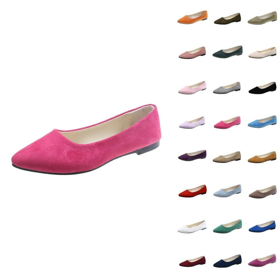 Women's Flat Shoes Faux Suede Pointed Toe Ballet Dressy Flats Comfortable Slip On Walking Shoe With Square Toe