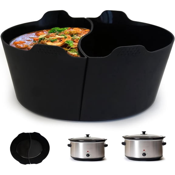 Silicone Crock pot Liners,Slow Cooker Liners,6-7 Quart Oval Reusable Crock pot Divider Insert,BPA-Free, Dishwasher Safe 2 in1(Black)