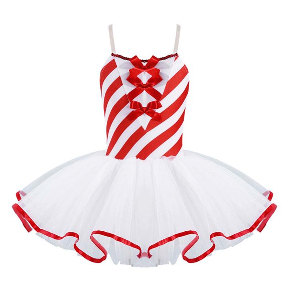 Yartina Girls Christmas Dance Costumes Candy Cane Striped Tutu Dress for Ballet Figure Ice Skating Red 6