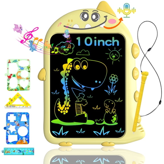surekuo LCD Writing Doodle Tablet Dino Sounds Type-C Rechargeable Toddler Learning Toy 10 Inch