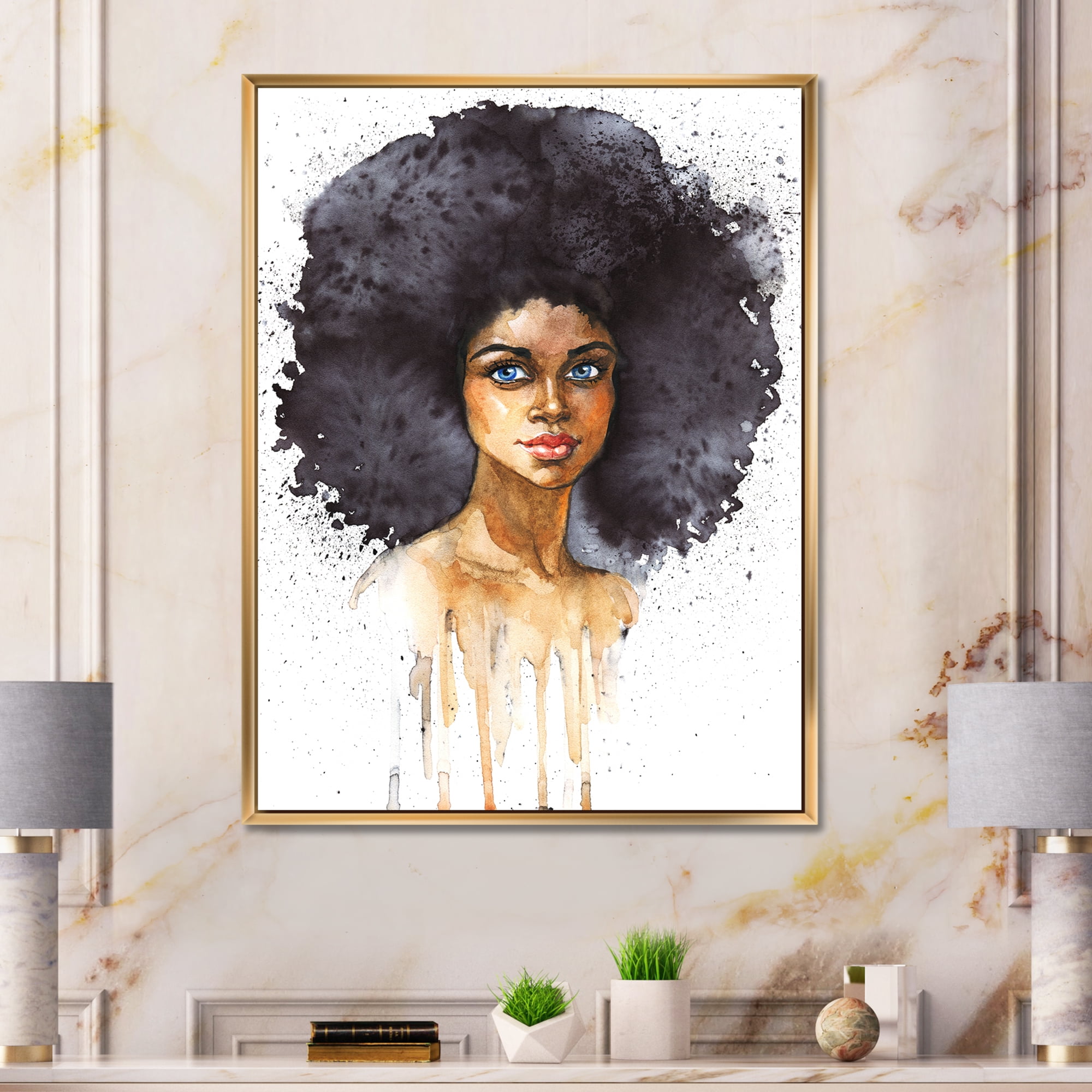 Designart 'Portrait of Afro American Woman X' Modern Framed Canvas Wall Art Print
