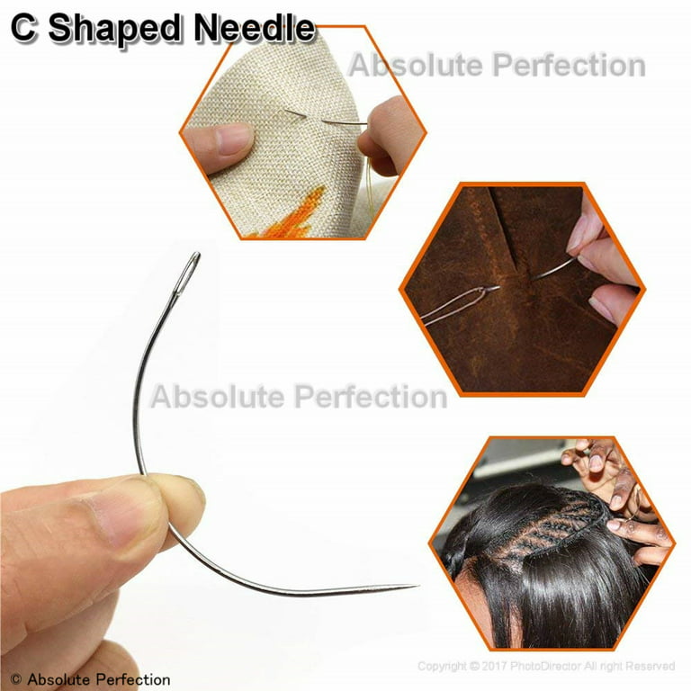 Zeebro 40PCS Hair Weave Needle and Thread Set Dark Brown Weft Sewing Wig T  Pins C Curved Needles Kit for Making Blocking Knitting Modelling