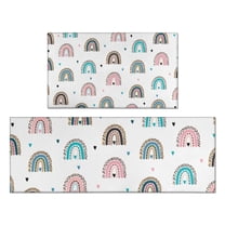 White Boho Bohemia Rainbow Leopard Hearts Pattern Kitchen Rugs Sets Of 2,Anti Fatigue Kitchen Mat Rugs Non Slip Washable,Decorative Kitchen Floor Mats for Kitchen,Sink,Laundry,17"x30" 17"x47"