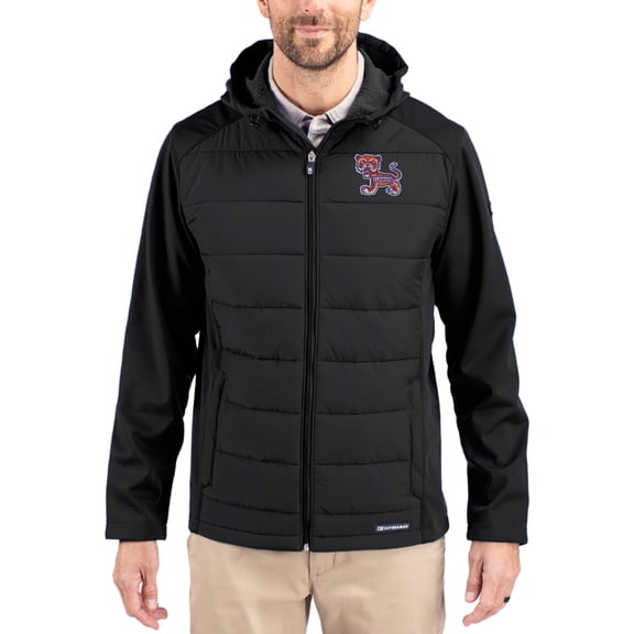 Men's Cutter & Buck Black Clemson Tigers Evoke Hybrid Eco Softshell Recycled Full Zip Hooded Jacket