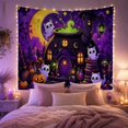 thumbnail image 2 of White Cats Around a Cauldron House Under Crescent Moon, Whimsical Fantasy for Witchcraft Fans, Potion Bottle Art, Halloween Gift, Tapestry Wall Hanging for Bedroom and Dorm, 2 of 6