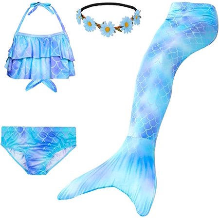 

Familycrazy Mermaid Tails Mermaid Tails for Swimming Girls Swimsuit Princess Bikini Set Bathing Suit Swimmable Costume (No Monofin)