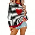 thumbnail image 2 of Craaazy Valentines Tops for Women Loose Striped Crew Neck Long Sleeve Shirts Gifts, 2 of 6