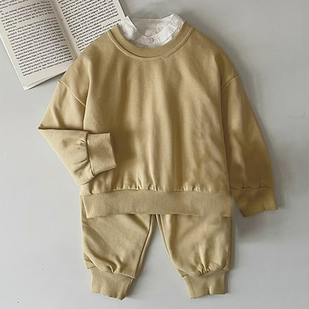 

YWDJ Fashion Children Comfortable Casual Put Together Solid Color Round-Neck Sweatshirts+Solid Color Pants Sets Yellow 100CM
