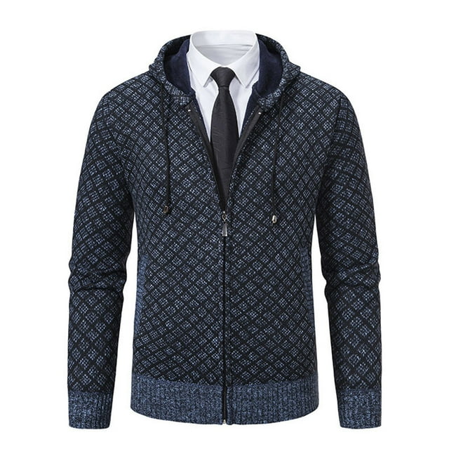 Wzzjkit Fall Clothes Men's Colid Color Long-sleeved Hooded Zipper Pocket Knitted Sweater Jacket