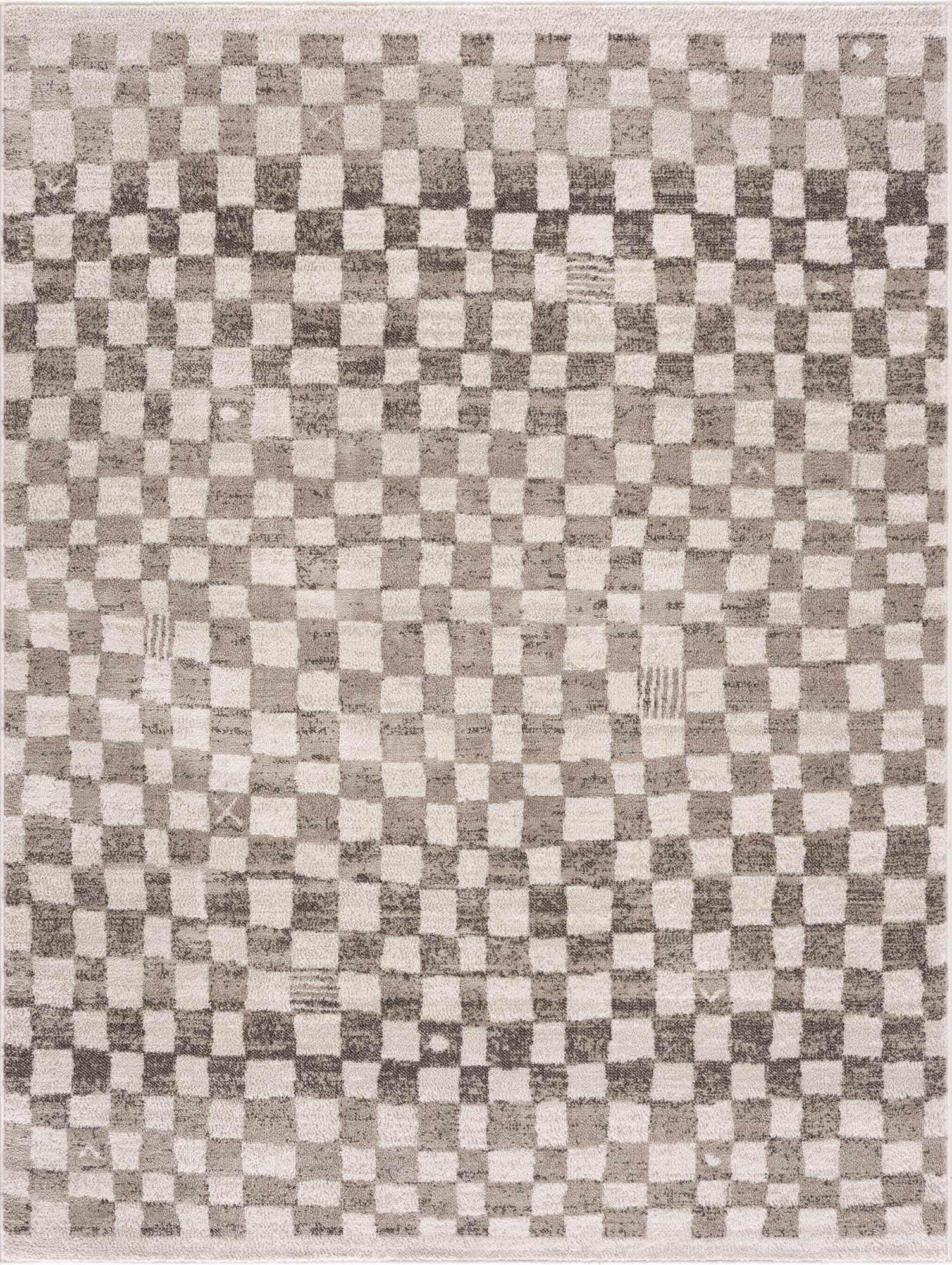Hauteloom Pertek Modern Checkered Area Rug - Modern Geometric Carpet for Living Room, Kids Room, Nursery - Bohemian Boho Carpet - Brown, Beige, Cream - 5'3" x 7'