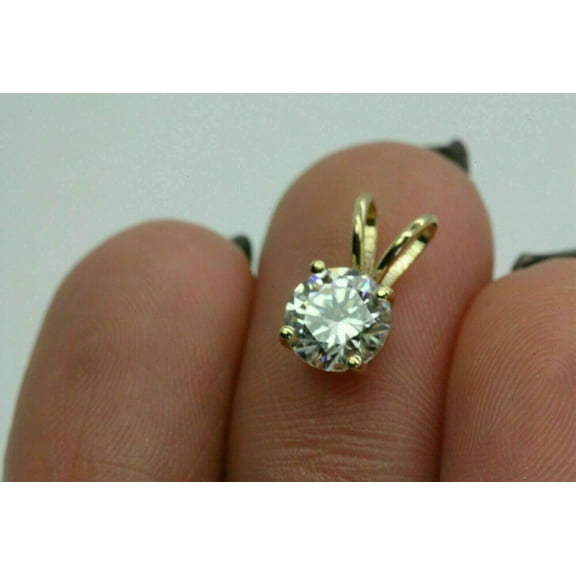 1.00 Ct Round Cut VVS1/D Diamond Solitaire Pendant 14K Yellow Gold Plated Silver