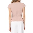 thumbnail image 3 of INSPIRE CHIC Women's Vintage Blouse Button Down Cap Sleeve Boat Neck Business Office Peplum Top with Belted S Pink, 3 of 4