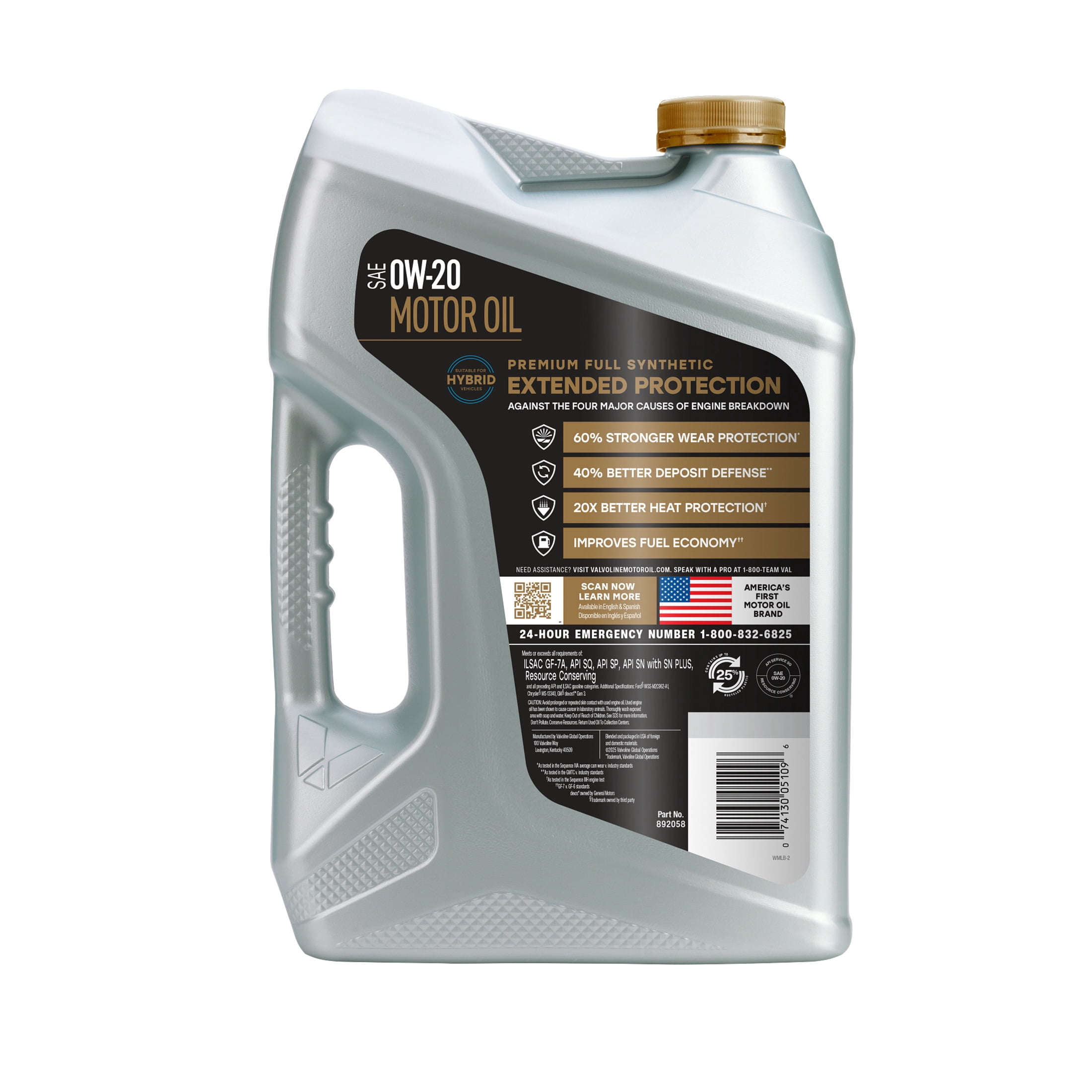Valvoline Extended Protection Premium Full Synthetic 0W-20 Motor Oil 5 Quart