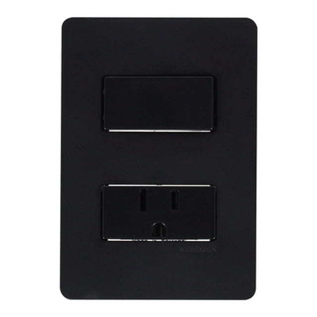 apagador sencillo con contacto y placa de pared incluida negro soft