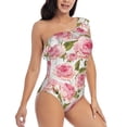 thumbnail image 5 of Balery Rose Flowers One Shoulder Swimsuits for Women Ruffle Swimsuits Tummy Control One Shoulder Bathing Suits-, 5 of 8