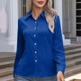thumbnail image 4 of TEAJOPSUU Womens Dress Shirts Solid Long Sleeve Turndown Collared Tops Slim Fit Business Casual Button Blouses S-5XL Dark Blue, 4 of 7