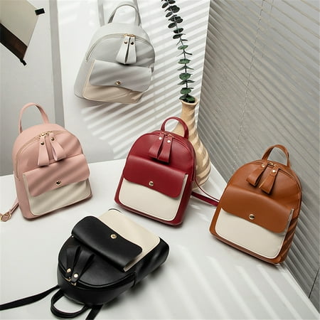 - Women Girls Mini Faux Leather Backpack Rucksack School Bag Travel Handbag Red