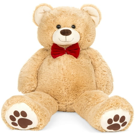 Best Choice Products 38in Giant Soft Plush Teddy Bear Stuffed Animal Toy w/ Red Bow Tie, Footprints - Brown