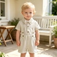 thumbnail image 2 of XAOFW Baby Boy Outfits Short Sleeve Solid Color Romper Suspenders Shorts Toddler Kids Summer Gentleman Sets 9-12 Months, 2 of 6