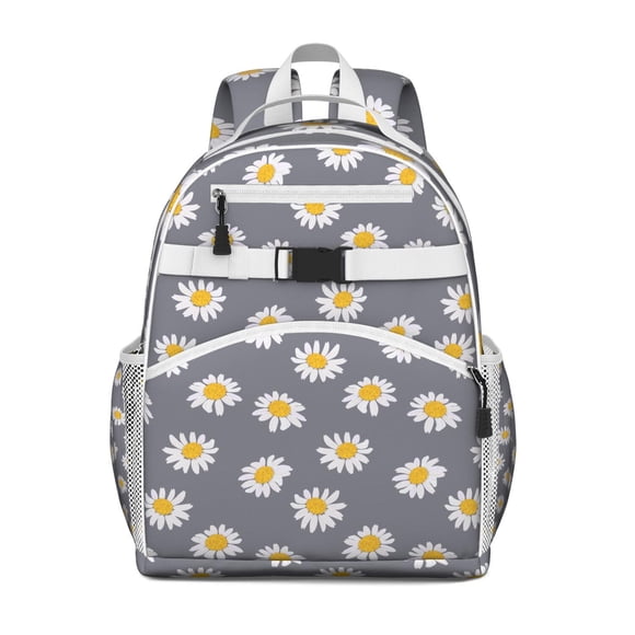 Sac à Dos Étudiant Marguerite Blanche Réglable avec Bretelles Rembourrées et Sangle de Poitrine Résistant à l'Eau pour École avec Grande Capacité pour Usage Quotidien