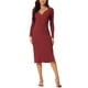 thumbnail image 2 of Vestido de suéter midi de punto ajustado con cuello en V y frente retorcido de manga larga para mujer, corte lateral, talla XL, color rojo vino, 2 of 6