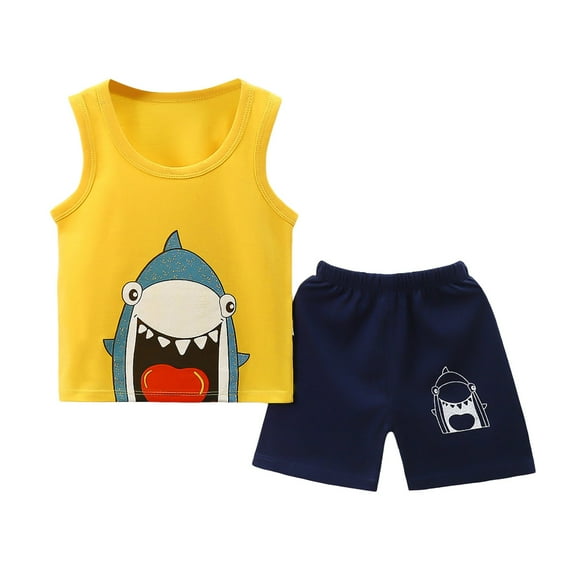 Pimfylm Toddler Baby Boy Summer Outfit,Set for Baby Boys Boys Short Sleeved Twopiece Set With Cute Dinosaur And Brush Print